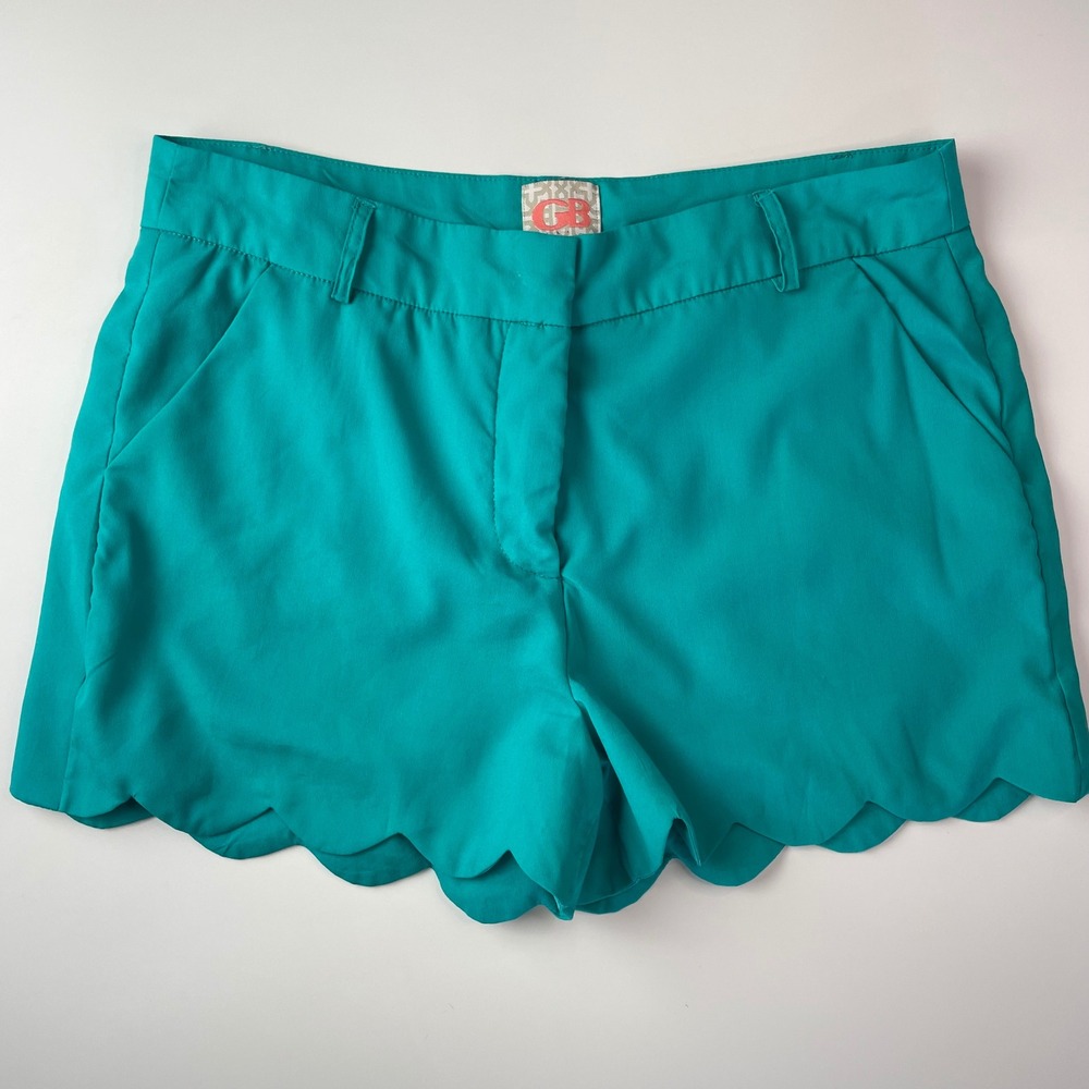 GB Teal Scalloped Hem Shorts Women Medium Turquoise Blue GB5131SCDF